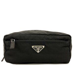 PRADA Logo Plate Nylon Cosmetic Pouch Bag Black/2BJ1017